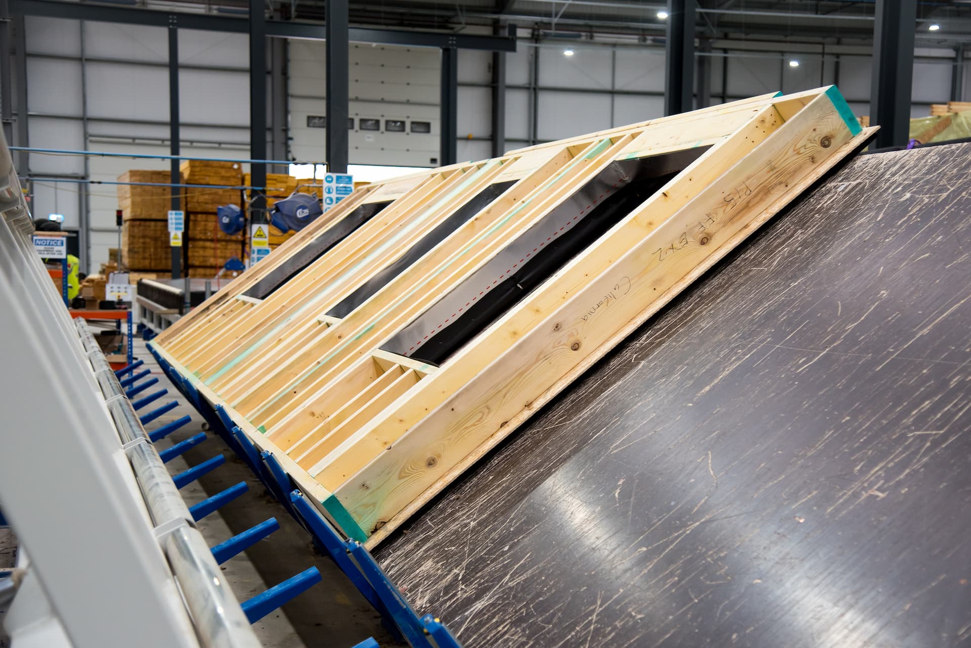 A timber panel on a production line
